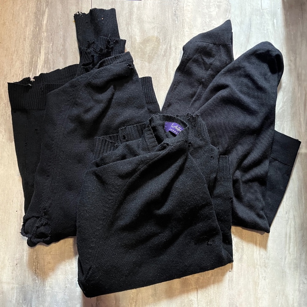 Black Cashmere & Wool Pullover Sweaters Unisex Grunge Damaged Set of 3
